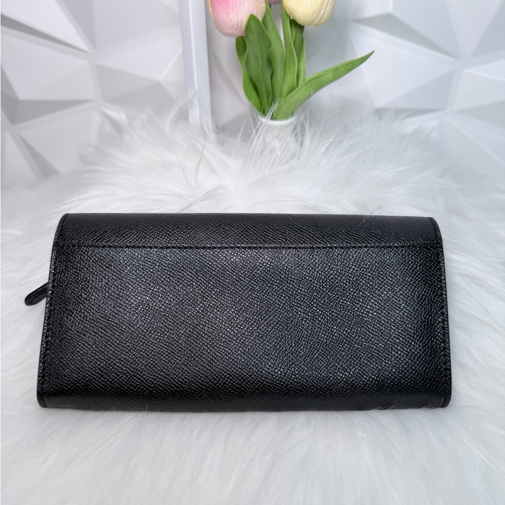 Coach Black Textured Leather Continental Clutch Wallet with Gold Logo - Picture 3 of 12